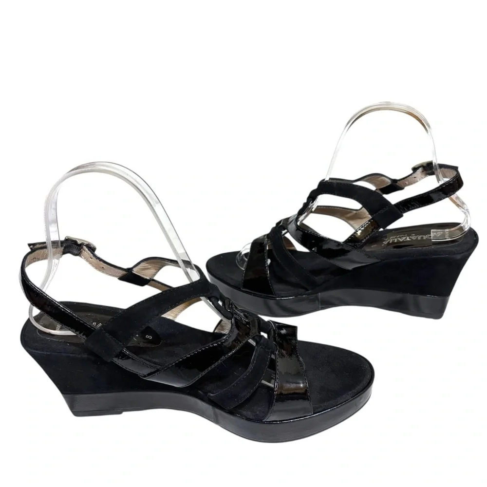 Aquatalia by Marvin K platform wedges black suede and patent leather size 8